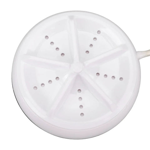 Compact Portable Mini Washing Machine With Turbine Tech For Clothes And Dishes Featuring Remote Control And Four Speeds, top view of turbine spinner.