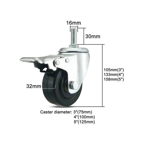 Heavy Duty Swivel Caster Wheels With Top Plate Brake Locking Casters For Furniture Workbenches Carts Shelves Outdoor Garage