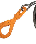 Close-up of Heavy Duty Half Inch By 75 Foot Winch Cable Rope For Wrecker Tow Trucks With Steel Core And G80 Hook