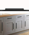 Black Cabinet Pulls 5 Pack Long 7.87 Inch Length With 5.04 Inch Center To Center Hole installed on gray kitchen cabinets