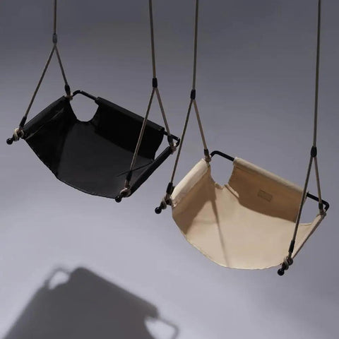 Minimalist Doorway Swing Chair With Heavy Duty Rope For Indoor Outdoor Fun, beige and black versions side by side