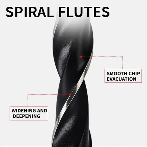 Pro 6 Pc Woodworking Drill Bit Set With Precision Three Point Hole Opener and Punching Tool for Electric or Hand Drills showing spiral flute design.