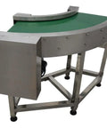 Curved Conveyor Belt With 90 Degree Turn Flexible Direction Change Stainless Steel PVC Belt 11.8 Inch Wide shown at an angle