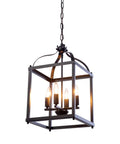Industrial Pendant Light With Classic Black Metal Cage For Farmhouse And Modern Homes, showing four light fixtures with chain