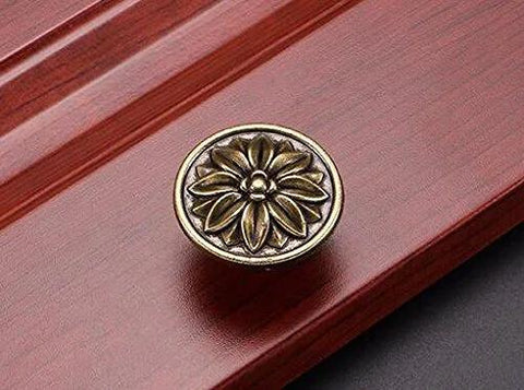 6 Piece Set Vintage Flower Drawer Pulls Knobs With Floral Embossing In Black Finish for cabinets on wooden surface