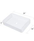 Rectangular Vessel Sink 24x16 White Ceramic Porcelain Above Counter Vanity Bowl Built To Last Durable No Fuss Easy To Clean