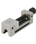 2 Inch Fast Moving Vise for CNC Machines with Versatile Clamping Slots and V Shaped Jaws, showcasing metal structure and screw mechanism.