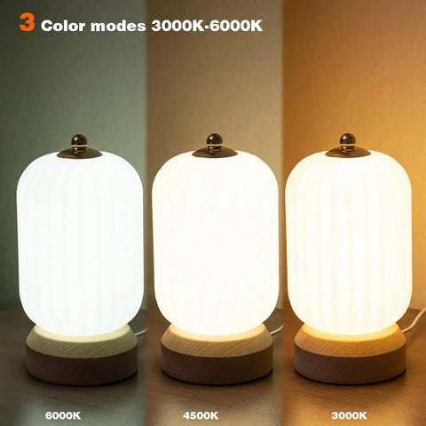 Cozy Small Table Lamp For Bedroom And Nightstand showing three color temperatures 3000K, 4500K, 6000K, white finish.