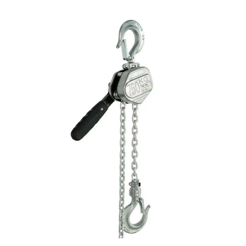 Compact Manual Lever Hoist With Aluminum Alloy Shell Super Portable Small Hand Pulling Chain Block Heavy Duty Lifting Gear For Quick 0.5 Ton Lift Projects And Job Site Work Anywhere with a steel hook and chain.