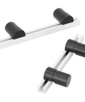 Rock Solid 20mm Aluminum Alloy Bench Dogs Fixing Tools For Heavy Duty Woodworking Workbenches Built Like A Tank With Anodized Finish 4 Piece Shop Ready Set For Custom Cabinet Making And Fine Carpentry, white and black clamps.