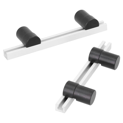 Rock Solid 20mm Aluminum Alloy Bench Dogs Fixing Tools For Heavy Duty Woodworking Workbenches Built Like A Tank With Anodized Finish 4 Piece Shop Ready Set For Custom Cabinet Making And Fine Carpentry, white and black clamps.
