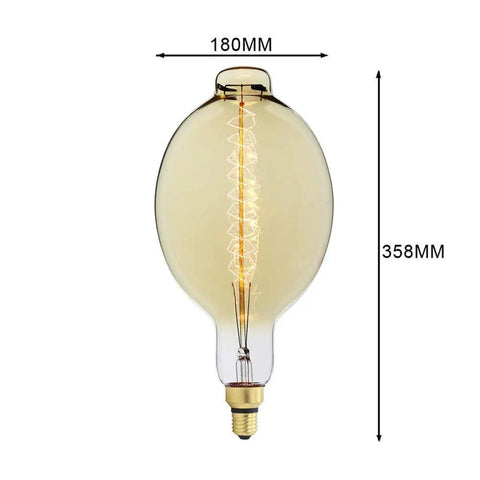 Giant Edison Bulb BT180 Vintage Incandescent 60W Spiral Filament 110 130V E26 Base Light Bulb with warm glow, 180mm x 358mm