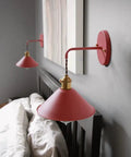 Red Nordic Vintage Style Wall Sconce Lamp With On Off Switch Edison Copper Socket Frosted White Body in bedroom setup
