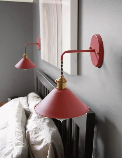 Red Nordic Vintage Style Wall Sconce Lamp With On Off Switch Edison Copper Socket Frosted White Body in bedroom setup