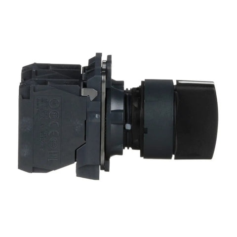 Side view of Harmony XB5 Selector Switch For Industrial Machinery With Plastic Bezel, 3 Positions Stay Put Operation, 2 NO Contacts