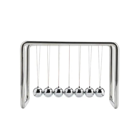 7 Ball Newton's Cradle Pendulum Desk Toy With Classic Swing And 30 Plus Second Swing Time, Chrome Iron Construction