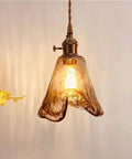 Pendant Light Amber Wavy Glass Shade Vintage Brass Hanging Lamp E26 Adjustable Cable Ceiling Fixture for Kitchen Island Bedroom Dining Room Entryway
