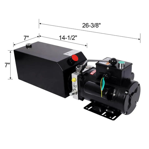 Heavy-Duty Hydraulic Power Unit Pump 220V Single Phase, 26-3/8 inch length, auto shop equipment for car lifts.
