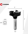 Pro Grade Heavy Duty CNC Spoilboard Surfacing Router Bit With Half Inch Shank And Two Inch Cutting Diameter Three Wing Coated Carbide Inserts Slab Flatting Planer Bit For Woodworking Includes Replacement Blades, shown with dimensions.