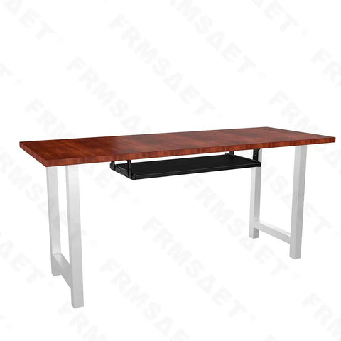 Smooth As Butter Under Desk Keyboard Tray With Heavy Full Extension Slides Wooden Pullout Work Platform For Clearing Desk Clutter Big Upgrade For Streamers Coders And Gamers 30 Inch Black on a table with a rich wood finish.