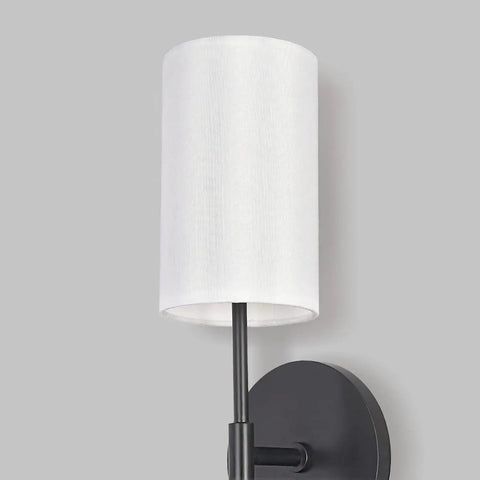 Close-up of Modern Wall Sconce Lights 2 Pack Soft Black Vanity Fixtures with Fabric Shade for bathrooms, bedrooms, and more.