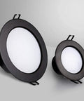 iumLeap Recessed Lighting Housing Trim Kits Aisle Recessed Lighting 7W 3000K-6000K LED Ceiling Light Daylight Indoor Can Lights in black, two sizes shown.