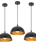 Industrial Pendant Lights 11.8 Inch Black Dome Fixtures With Adjustable Vintage Hanging Lamps for Kitchen Island Bar Cafe, 3 Pack