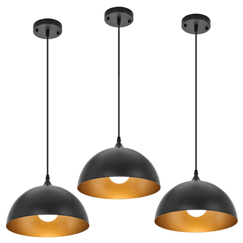 Industrial Pendant Lights 11.8 Inch Black Dome Fixtures With Adjustable Vintage Hanging Lamps for Kitchen Island Bar Cafe, 3 Pack