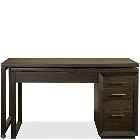 L Shaped Lift Top Standing Desk 56 Inch Wide Hardwood Corner Workstation Featuring Solid Oak Veneer Umber Brown Finish And Rock Solid Dovetail Drawers For Your Zero Hassle Home Office Slick Setup, showing storage drawers.