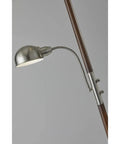 Close-up of adjustable reading light on Lexington 71 Inch Two Light Floor Lamp in Walnut Finish with metal accents.