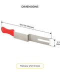 Pro Grade Emergency Break In Tool Stainless Steel Construction With Grippy Red Rubber Sleeve Compact Firefighter Quick Entry Kit, dimensions shown.
