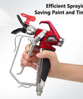 Heavy Duty Airless Paint Spray Gun With Reversible 517 Tip And Universal Swivel Joint For Big Time Finishes Zero Sweat Setup And Pro Workhorse 4000 Psi Performance in use, showing detailed grip and nozzle.