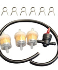 Premium Tap Filter Hose Kit For Lawn Mowers With Fuel Line Clamps And Connection Set For Garden Equipment Repair Ensures Secure Leak Free Fit, 3 fuel filters, black hose, and clamps