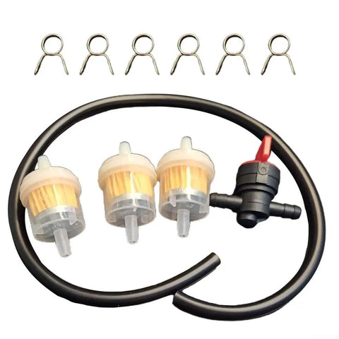 Premium Tap Filter Hose Kit For Lawn Mowers With Fuel Line Clamps And Connection Set For Garden Equipment Repair Ensures Secure Leak Free Fit, 3 fuel filters, black hose, and clamps