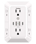 Wall Mount Outlet Extender With Heavy Duty Surge Guard Six Widely Spaced Ac Outlets Four Usb Charging Ports Two Type C Ports.