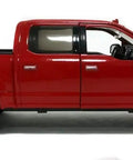 Side view of Ford F150 Lariat Crew Cab Diecast Model Truck 1 24 Scale Red With Real Rubber Tires Opening Front Doors Folding Mirrors Highly Detailed Interior And Exterior Collectible Motormax Diecast 79363