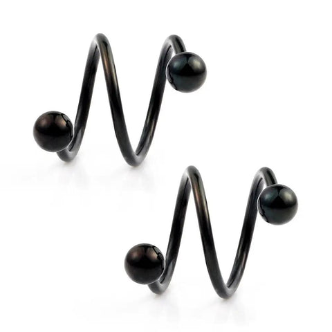 16G Stainless Steel Double Twist Ear Plugs Earring Spiral Helix Stud Lip Ring Body Piercing Jewelry 10mm 6 Pairs Ball Stud Set, black