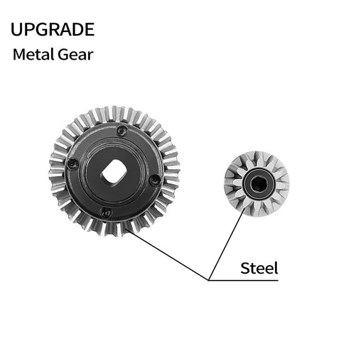 Axle Diff Gear Set 12T 24T Steel Bevel Gear Beefed Up Upgrade for FMS FCX24 1/24 and 1/18 RC Cars, shown in metal finish