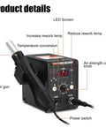 Hot Air Rework Station With Fahrenheit And Celsius Digital Display showing detailed features and controls