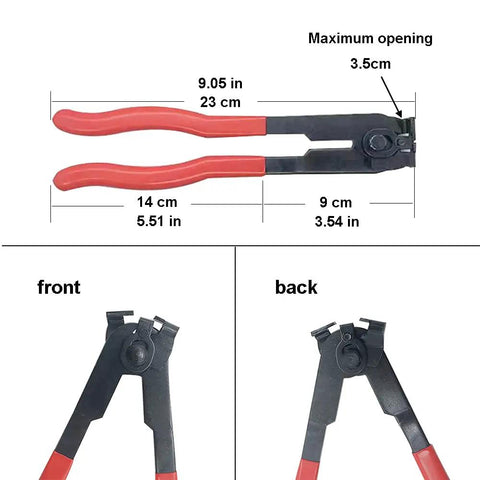 Front and back view of pliers from CV Joint Axle Boot Clamp Pliers Kit With 20Pcs Stainless Steel Universal Adjustable Axle Boot Bands