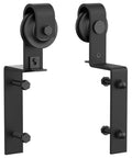Bypass Barn Door Hardware Kit With Heavy Duty Roller Anti Jumper Floor Guide Stopper And Accessories, black metal rollers.