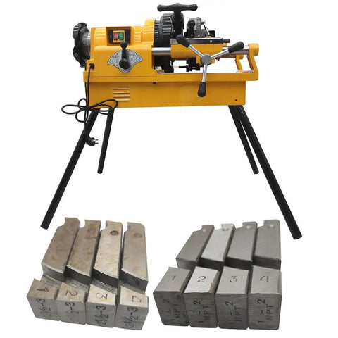 Built Tough Electric Pipe Threader Machine Combining Cutting Trimming And Threading For One Half To Three Inch NPT BSPT Water Gas Pipes And Electrical Conduits Working Like A Charm On 220V with metal dies.