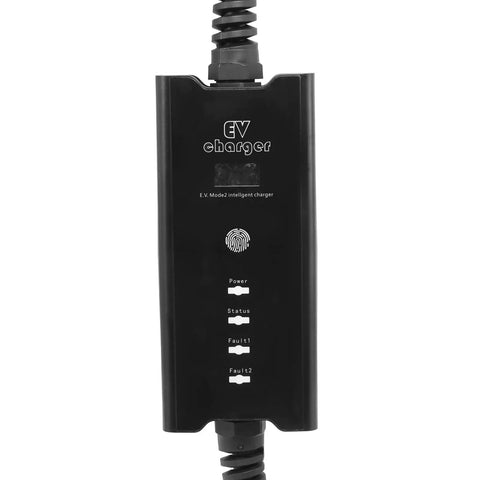Portable 2nd Gen EV Charger For 220-240V Outlets Up To 32A Smart Charging Cable in black with indicator lights