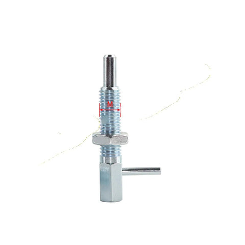 Industrial Grade Galvanized Carbon Steel Indexing Plunger L Shaped Locking Bolt With Spring Pin And Nut M12mm shown side view.