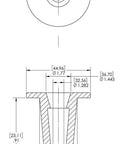Caplugs T-253-2 T Series plastic tapered cap and plug, red LD-PE; top view and cross-section.