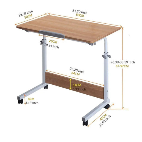 Sleek Rolling Laptop Desk With Locking Casters And Adjustable Tilt Tray Table For Home Office Bedroom Couch Computer Stand Fast Setup Portable Workspace Game Changer White 60X40 dimensions with surface measurements.