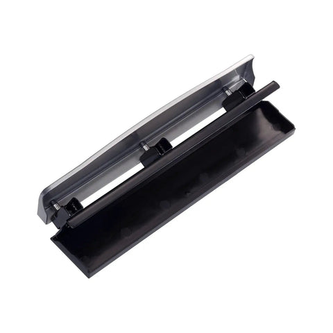 Rock Solid 3 Hole Punch with metal construction and rubber base for office and home use, 12 sheet capacity, sleek silver finish.