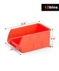 Single orange plastic bin from Wall Mounted Storage Bins Set With 12 Plastic Bins And 3 Rails For Garage Tools Hanging Organizer