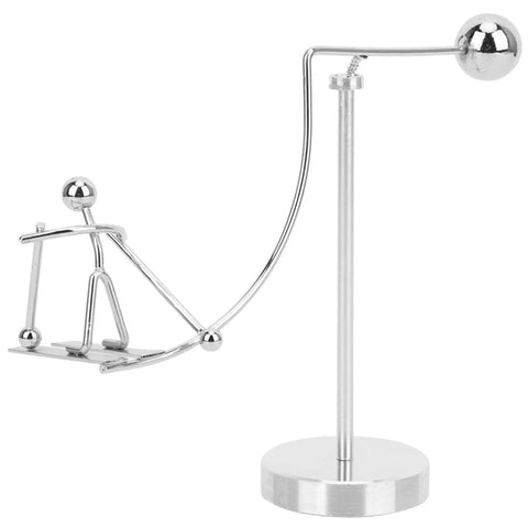 Dope Newton Pendulum Desk Decor With Surfing Or Skiing Little Man Figurines, metal skier in motion on stand