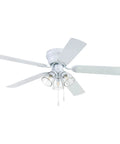 52 Inch White Indoor Ceiling Fan With Three Light LED Bulbs And Pull Chains, Traditional Style With Quiet Reversible Motor, Gray Oak Finish